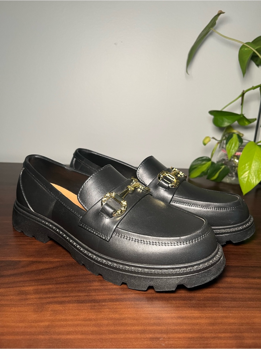 Chunky Black Loafers with Gold Hardware ✨Size 40